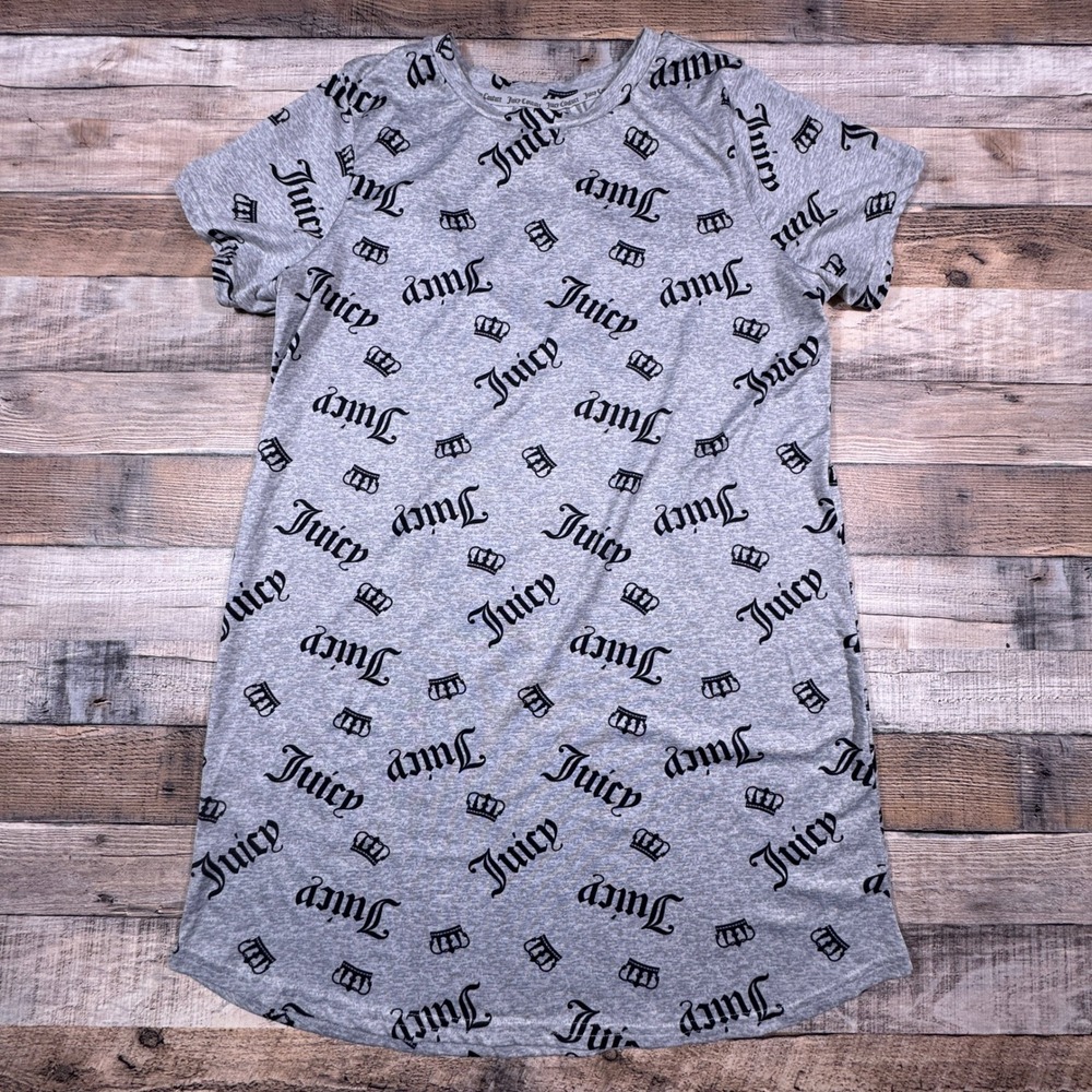 Juicy Couture Sleepwear Shirt Womens Medium Gray Black Logo Crown Nightgown